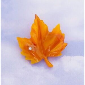 Vintage Orange Maple Leaf Rhinestone Brooch by Avon - S5